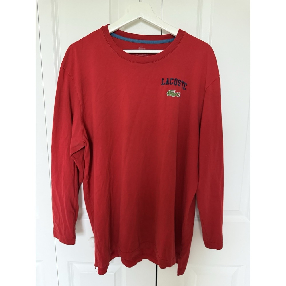 Lacoste 100% Pima Cotton Longsleeve Tshirt Red Mens Size 8/XXL